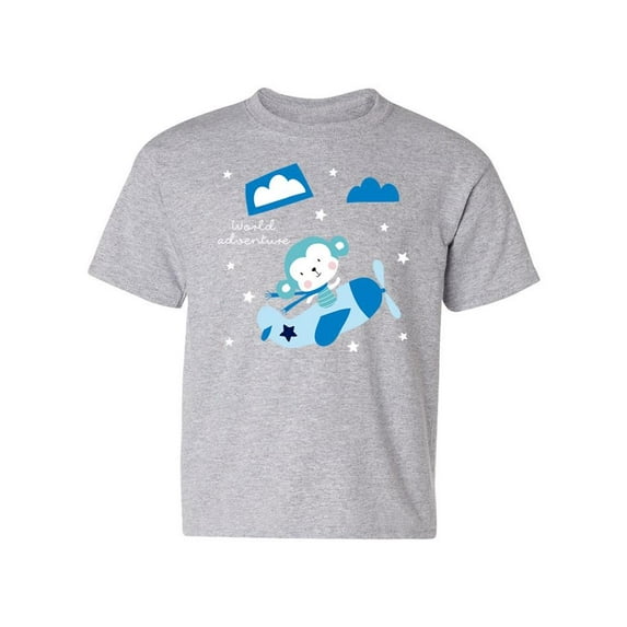 Cute Monkey In Airplane T-Shirt Juniors -Image by Shutterstock, Large
