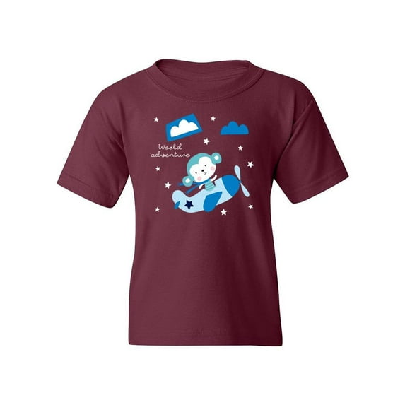 Cute Monkey In Airplane T-Shirt Juniors -Image by Shutterstock, Small