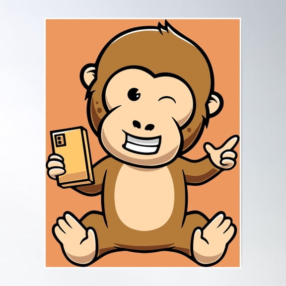 Cute Monkey Is A Content Creator Cartoon Illustration Poster Wall Art, Modern Wall Decor, 12x18 UNFRAMED