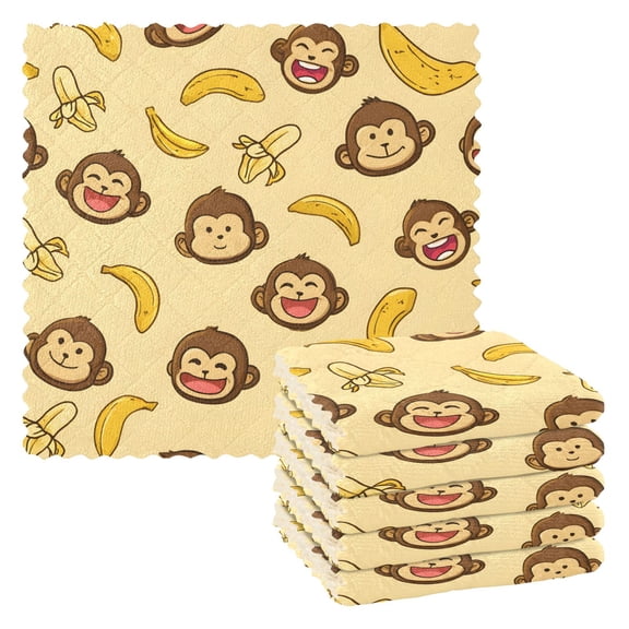 Cute Monkey Kitchen Cloth Dish Towels for Drying Washing Absorbent Dish Rags Reusable soft kitchen dishcloth set 6 Pack