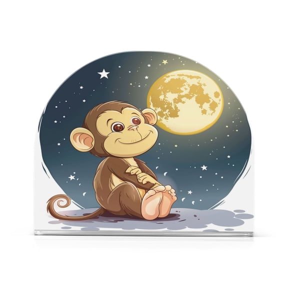 Cute Monkey Look at The Moon Acrylic Napkin Holders Paper Dispenser Upright Napkin Rack Storage U-Shape Design Home Decor 1Pc
