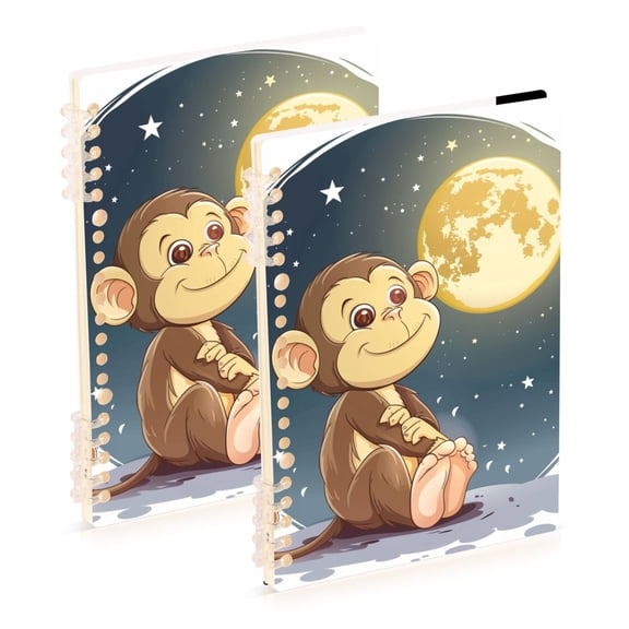 Cute Monkey Look at The Moon Notebook Detachable Coil Notebook Diary Plan Book A5 Size 60 Pages 1 Pack