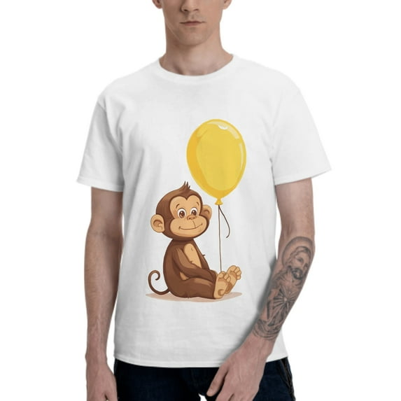 Cute Monkey Men's T-Shirt Cotton 100% Summer Tops Fashion Casual Cute Monkey Short Sleeves for Men Women Round Collar Top Tees