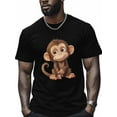 thumbnail image 1 of Cute Monkey Men's T Shirts Funny Animal T-Shirt for Men Crew Neck Tees Cotton Tops, Black, S, 1 of 7