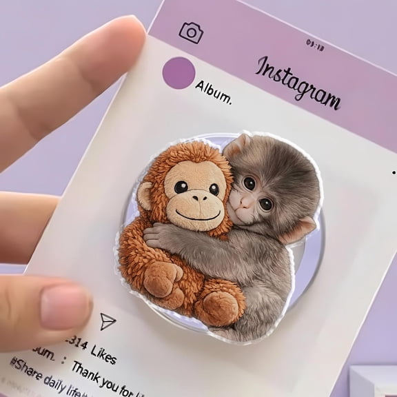 Cute Monkey Orange Magnetic Phone Holder, Foldable Phone Grip Stand, Universal Phone Accessory, Animal Lover Gift