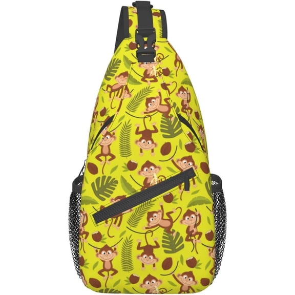 Cute Monkey Pattern Sling Bag Crossbody Hiking Travel Chest Bags Backpack Shoulder Daypack for Women Men