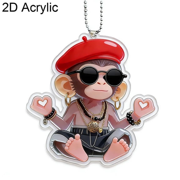 Cute Monkey Pendant Ornament - Valentines Day Chinese Cute Monkey Auto Rear View Mirror Decoration, Funny Acrylic Swinging Hanging Ornament Car Decor