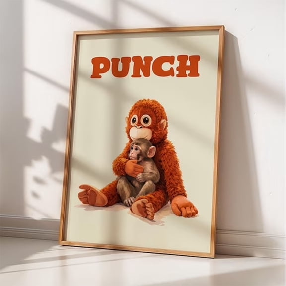 Cute Monkey Poster for Home Decor, Baby Monkey Wall Art, Punch Baby Monkey Wall Art Print, Hugging Macaque Poster, Animal Poster Punch Monkey, Holiday Birthday Gift