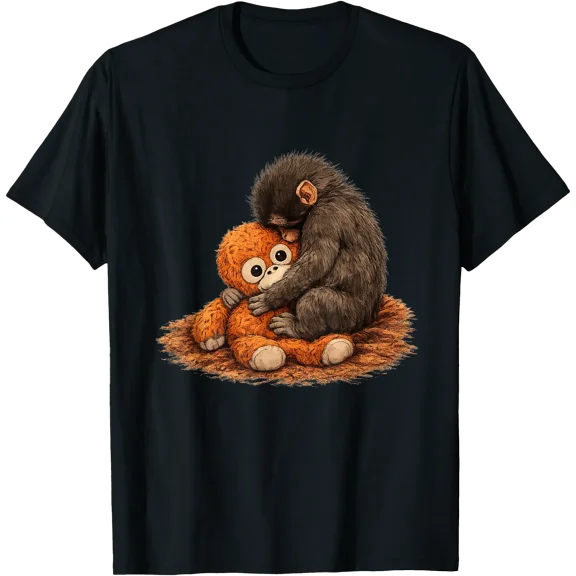 Cute Monkey Punch Baby Hug Emotional Plush Toy T-Shirt, Vintage Birthday Gift