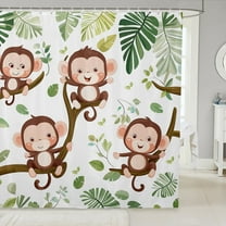 Cute Monkey Shower Curtain Tropical Palm Leaves Bathroom Shower Curtain Set Adult Kawaii Monkey Animal Bath Curtain Cartoon Jungle Wildlife Waterproof Curtains Room Decor 72 x 72 Inch
