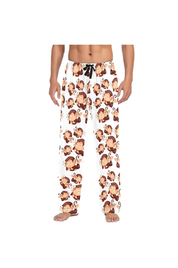 Cute Monkey Sleeping joogoo Men's Pajama Pants Cotton Long Sleepwear Lounge Pants 2XL