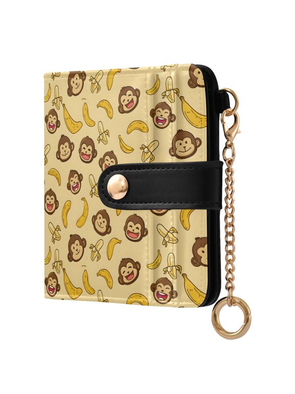 Cute Monkey Small Wallet for Women RFID Blocking Bifold PU Leather Credit Card Holder with Zipper Coin Pocket Compact Cute Travel Purse Magnetic Snap 7 Card Slots