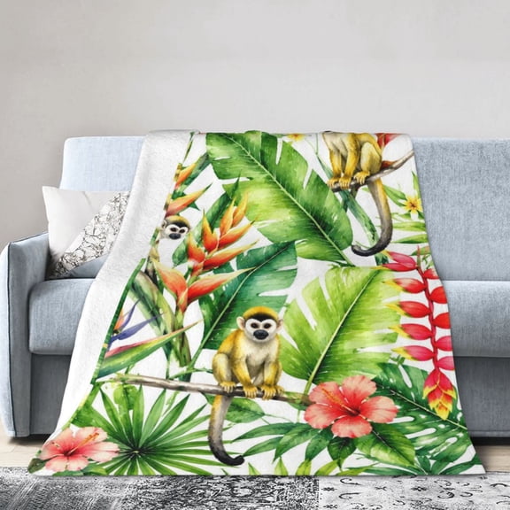 Cute Monkey Tropical Jungle Blanket Gift Throw Blanket Gift for Animal Floral Home Decor 50x40
