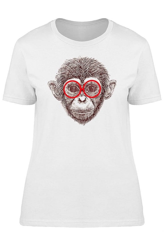 Cute Monkey With Red Glasses Tee Women's -Image by Shutterstock