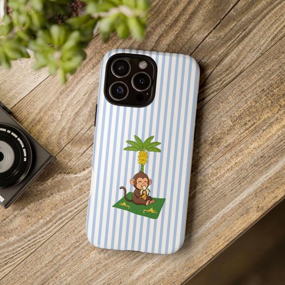 Cute Monkey and Stripes Case for iPhone 11 12 13 14 15 16 17 Pro Max Plus