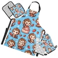 thumbnail image 1 of Cute Monkey on Cake 5 Pcs Kitchen Set Heat Resistant Oven Mitts and Non-Slip Pot Holders with Adjustable Cooking Apron, 1 of 6