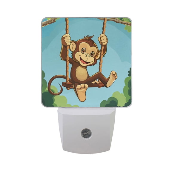 Cute Monkey on The Swing LED Night Light with Smart Sensor Plug Into Wall Dusk to Dawn 2 packs