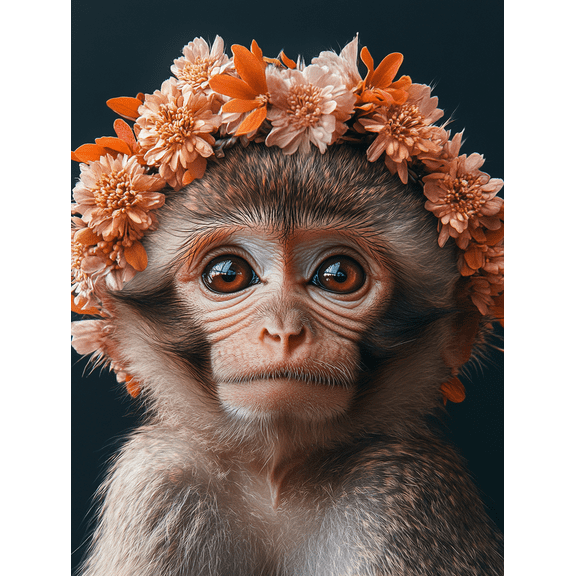 Cute Monkey with Flower Crown Canvas Print/Wall ArtSuitable for Living RoomBedroomOfficeBathroomand Nursery Decoration