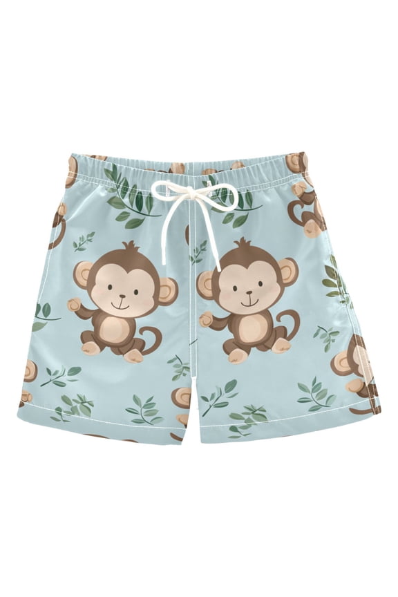 Cute Monkeys Cartoon Leaves Boys' Swim Trunks Board Shorts Beach Pants Bathing Bottoms 2T