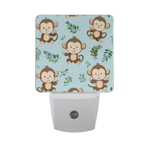 Cute Monkeys Cartoon Leaves LED Night Light with Smart Sensor Plug Into Wall Dusk to Dawn 2 packs