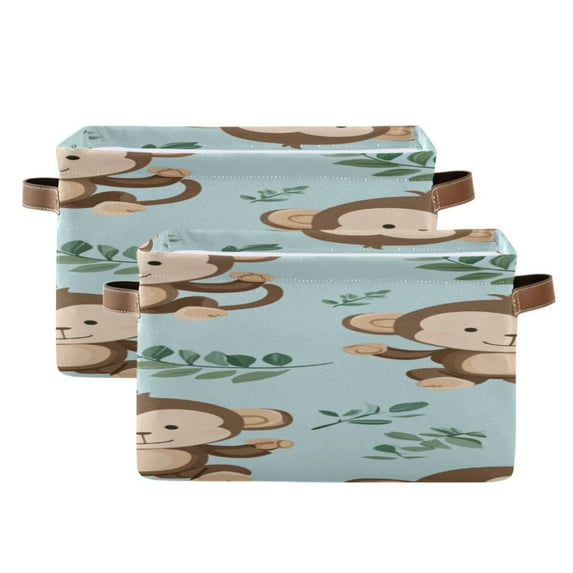 Cute Monkeys Cartoon Leaves Square Storage Bins with Handles ...