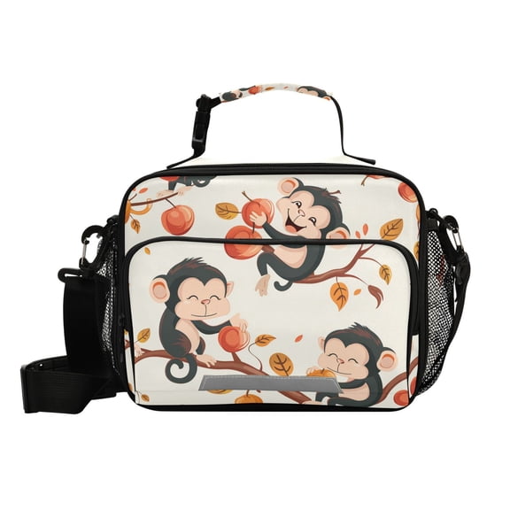 Cute Monkeys Eating Peaches Insulated Lunch Bag Portable Cooler Bag Mommy Bag Large Capacity 6L