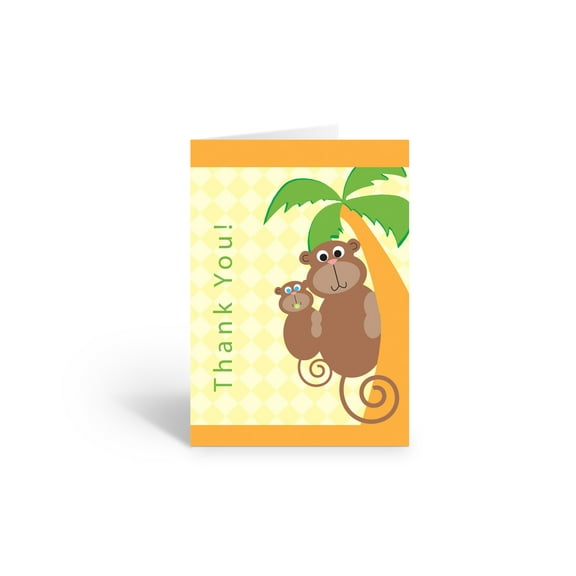 Cute Monkeys Kid - Baby Thank You Note Card - 10 Boxed Cards & Envelopes - B1403