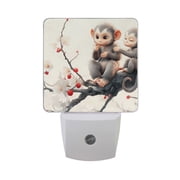 Cute Monkeys on Flower Branch Night Light 2 Pack LED Nightlight Plug into Wall Dusk to Dawn Sensor Soft White