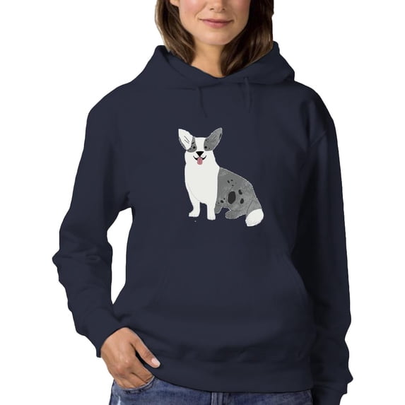 Cute Monochrome Happ Corgi Hoodie Women -Image by Shutterstock, Female Small