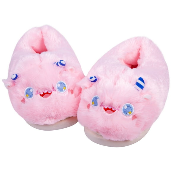 Cute Monster Fuzzy Women's Slippers Winter Fluffy Open Toe Slip On Plush Bedroom Shoes Indoor