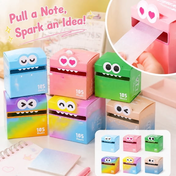 Cute Monster Pattern Sticky Note, 105 Sheets/Box Funny Pastel Animal Post It Notes, Self Adhesive Cartoon Notes Memo Pads, Small to Do List, Office School Tab Supplies