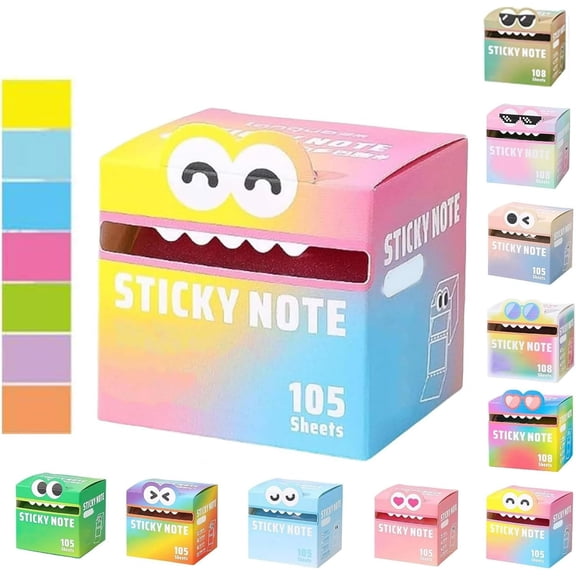 Cute Pattern Sticky Note (105 Sheets/Roll), Cute Pattern Pad | Office Supplies Cute Stationery Sticky Notes, Self Adhesive Cartoon Theme Memo Pads, Tab Supplies-Gift-(10PCS)