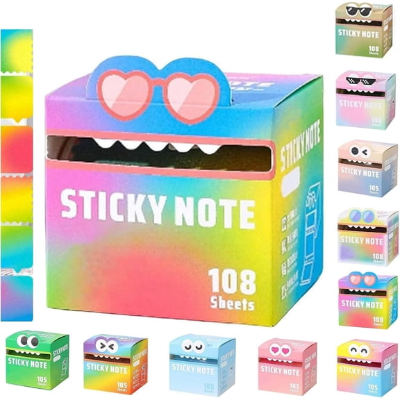 Cute Monster Pattern Sticky Note (105 Sheets/Roll), Cute Monster Pattern Pad | Office Supplies Cute Stationery Sticky Notes, Self Adhesive Cartoon Theme Memo Pads, Tab Supplies-Gift-(10PCS)