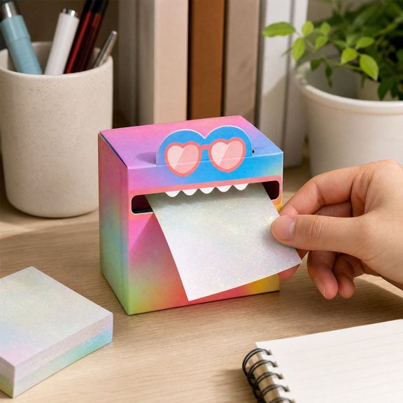 Cute Monster Pop Up Sticky Notes, Rainbow Gradient Cube Memo Pad, Residue-Free Adhesive, Kawaii Office Desk Accessories for Students Women, Thick Paper