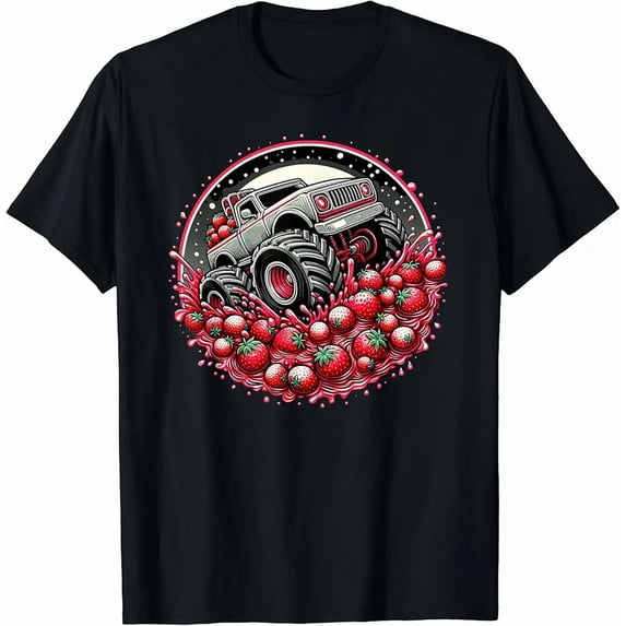 Cute Monster Truck Strawberry Jam Adventure Lover Graphic Food Pun Unisex T-Shirt, up to size 5XL