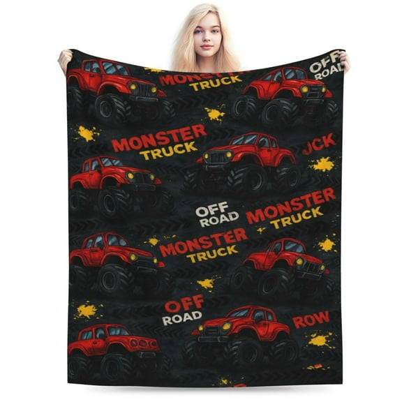 Cute Monster Trucks Throw Blankets All Season Ultra Soft Warm Fleece Blanket for Home Bed Sofa Couch Chair Outdoor Travel Camping 50x40