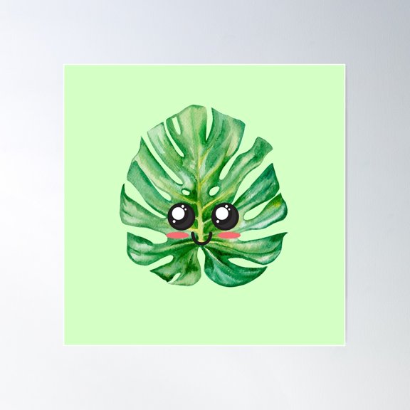 Cute Monstera Leaf Poster Wall Art, Modern Wall Decor For Living Room Bedroom, 16x16 UNFRAMED