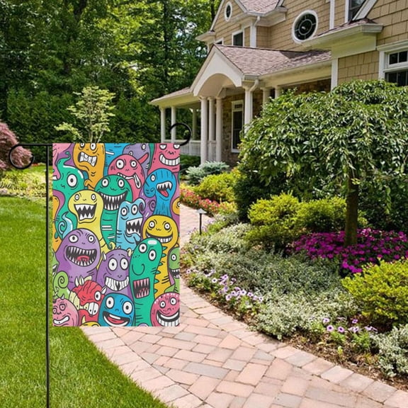 Cute Monsters Garden Flag Double Sided 12 x 18 Inch Outside Yard Decoration Outdoor Flag