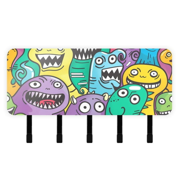 Cute Monsters Key Holder for Wall Mail Holder Organizer with 5 Key Hooks Wall Mount Key Rack with Shelf