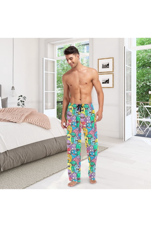 Cute Monsters Mens Pajama Pants Cotton Elastic Waistband Lounge Sleep Pajama Bottoms Pj with Pocket