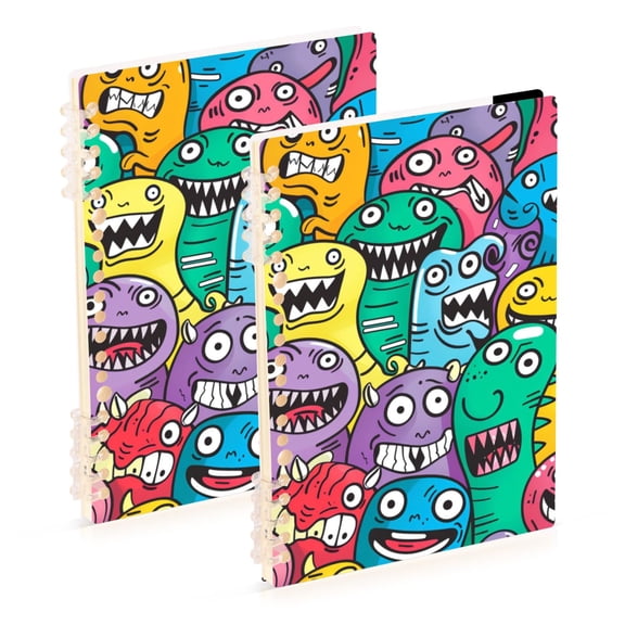 Cute Monsters Ring Binder Notebook Journey Note Diary College Ruled Spiral Notebook Study Loose Leaf Paper A5 60 Pages