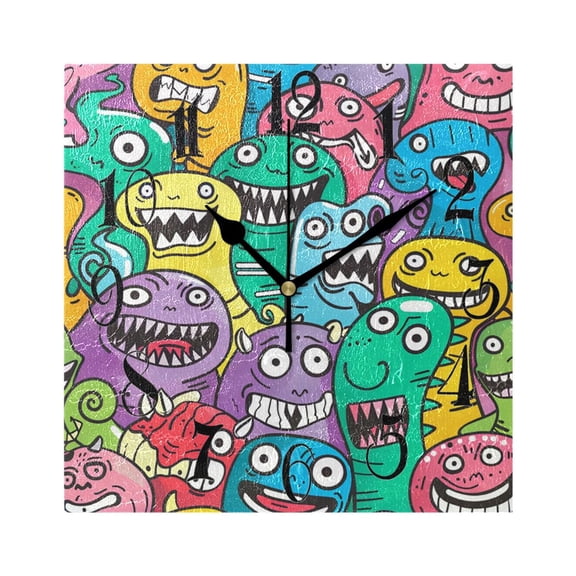 Cute Monsters Wall Clock Decorative Square Silent Non-Ticking Operated Clocks Aesthetic for Bedroom Living Room