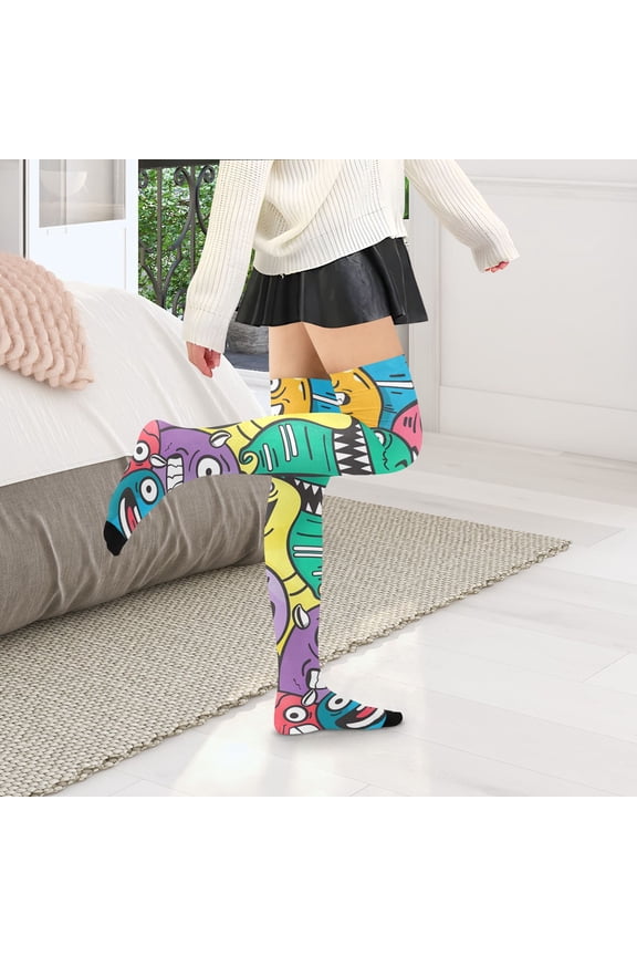 Cute Monsters Womens Thigh High Stocks Over Knee High Socks Thigh Tigh Boot Stockings