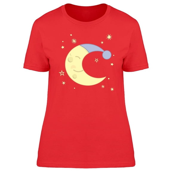 Cute Moon Doodle Cartoon T-Shirt Women -Image by Shutterstock, Female Large