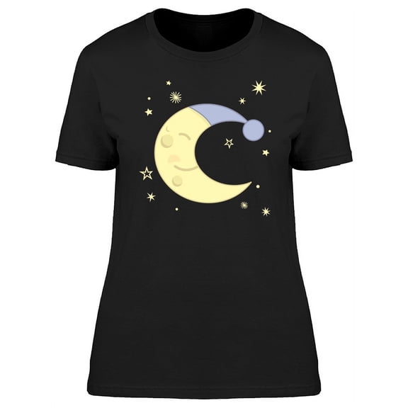 Cute Moon Doodle Cartoon T-Shirt Women -Image by Shutterstock, Female Medium