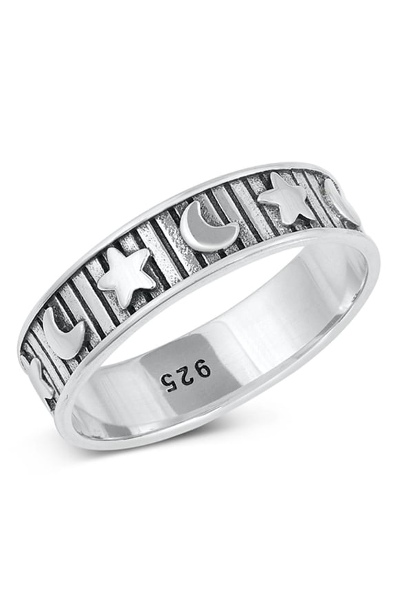 Cute Moon Star Line Ring Night .925 Sterling Silver Band Jewelry Female Male Unisex Size 5