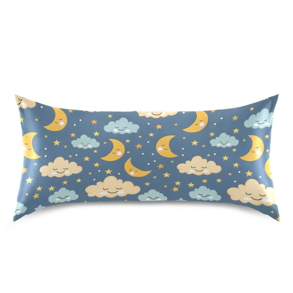 Cute Moon and Cloud Pillow Case Standard Size Silky Satin Pillow Cover for Bedroom 20x26 Inch