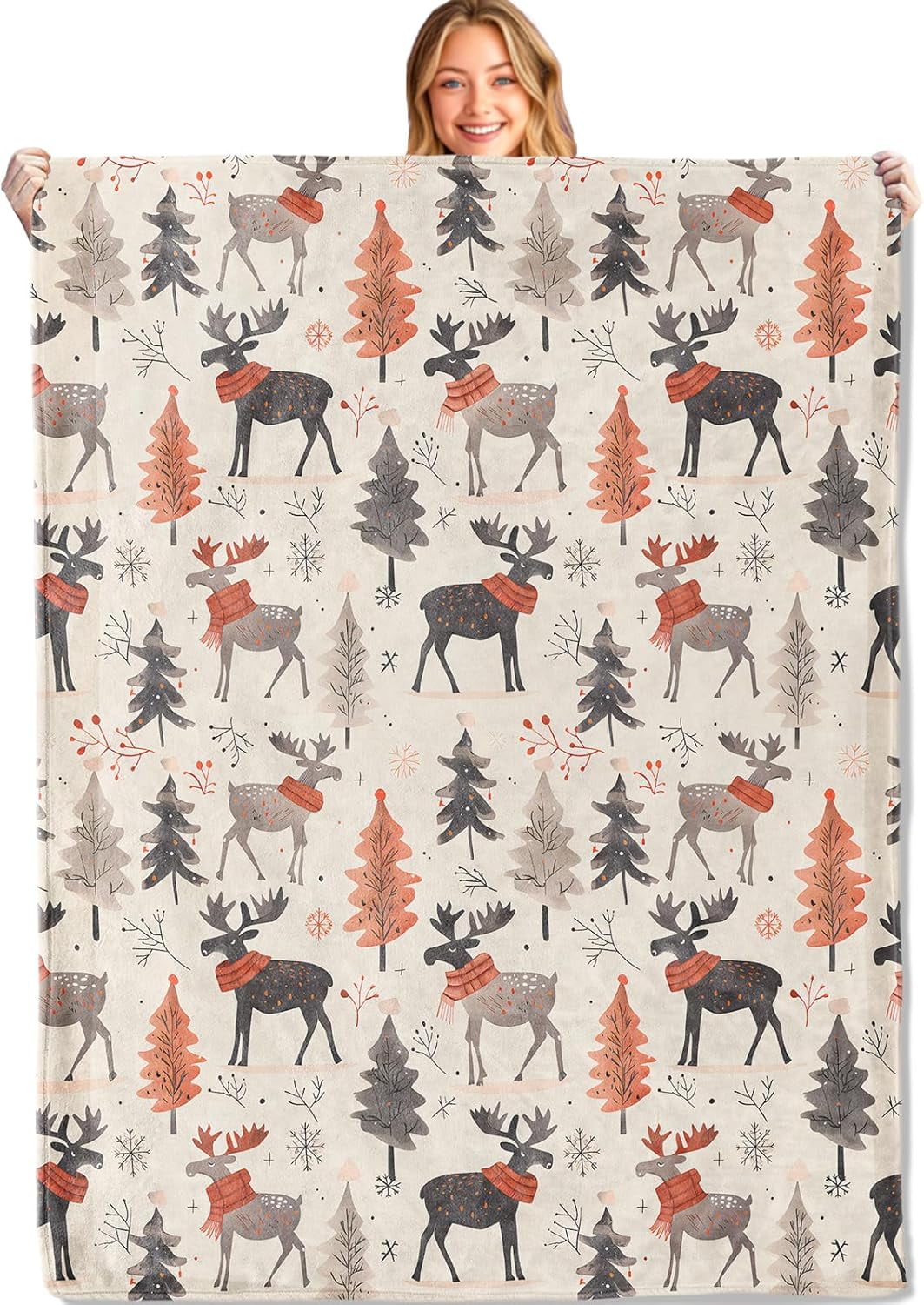 Cute Moose Turtle Throw Blanket - 60x80in,Ultra Soft, Cozy Lightweight Flannel,Forest and Reindeer Blankets - Gifts for Kids & Animal Lovers,for Couch Travel,Rustic Home Living Room Decor