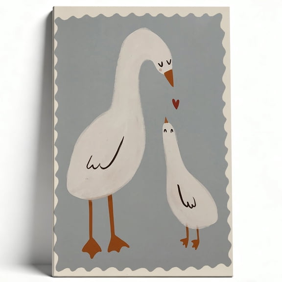 Cute Mother And Baby Goose Premium Framed Canvas Wall Art - Sweet Animal Nursery Decor For Kids Room Living Room, Easy To Hang, High-Definition Print 8*12inch(20*30cm)