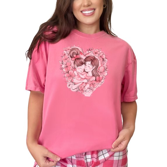 Cute Mother Daughter Hug T-Shirt, Heart Floral Mom and Daughter Graphic Tee, Sweet Family Love Shirt, Matching Mother's Day Gift, Crunchberry Comfort Colors T-Shirt, 3XL